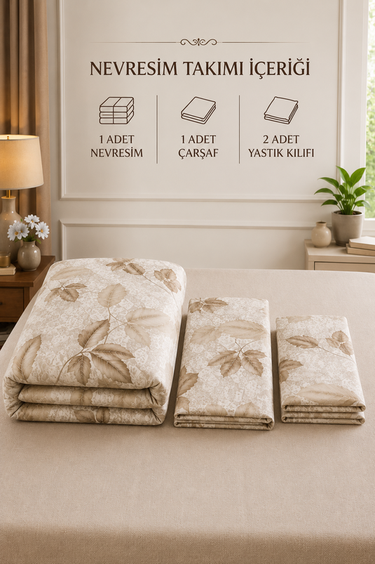 Leaf Pattern Double Duvet Cover Set Coffee