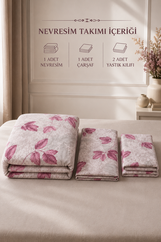 Leaf Pattern Double Bed Duvet Cover Set Pink