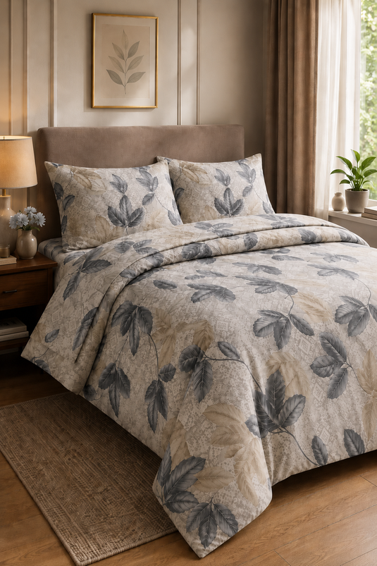 Leaf Pattern Double Duvet Cover Set Black