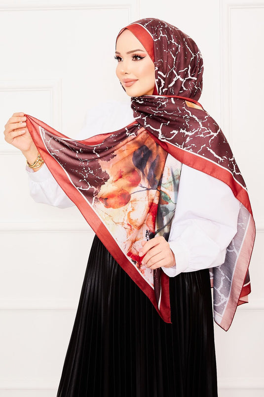 Scialle morbido con motivo a foglie -4