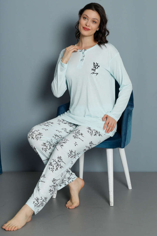 Ensemble pyjama en viscose à motif de feuilles, couleur menthe