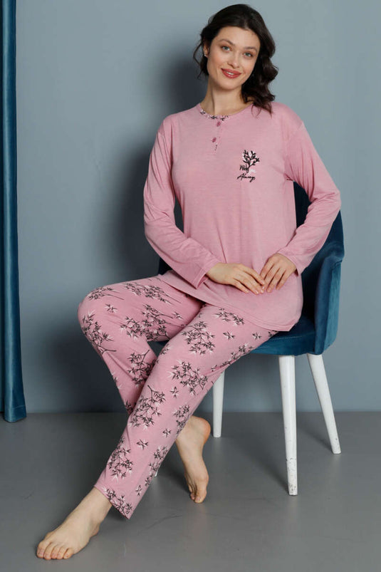 Ensemble pyjama en viscose à motif de feuilles et rose persane