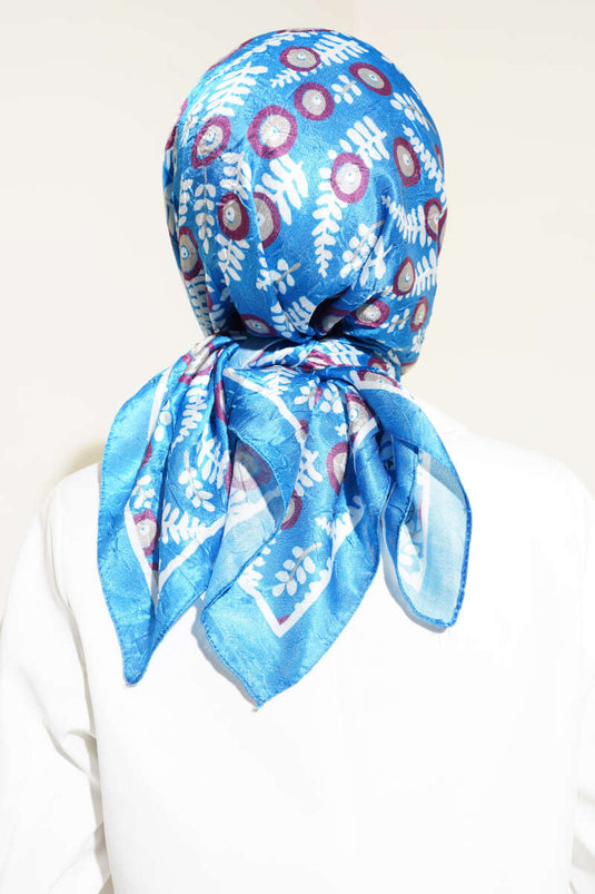 Yaprak Desenli Bambu Eşarp Saks