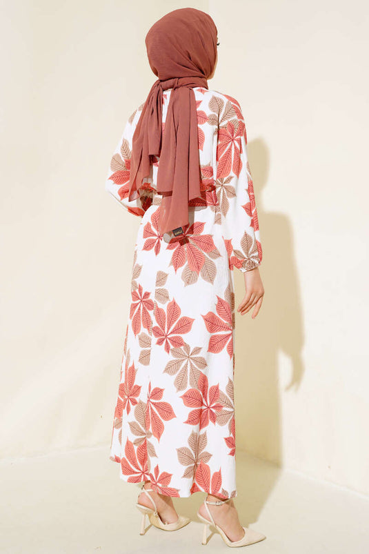 Robe Mevlana à motifs de feuilles Dusty Rose