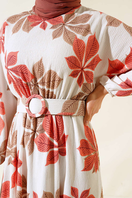 Robe Mevlana à motifs de feuilles Dusty Rose