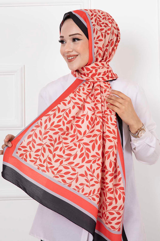 Leaf Patterned Hijab Shawl Claret Red
