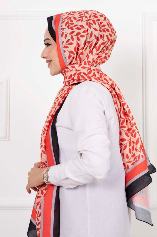 Leaf Patterned Hijab Shawl Claret Red