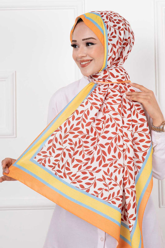 Leaf Patterned Hijab Shawl Dark Brick