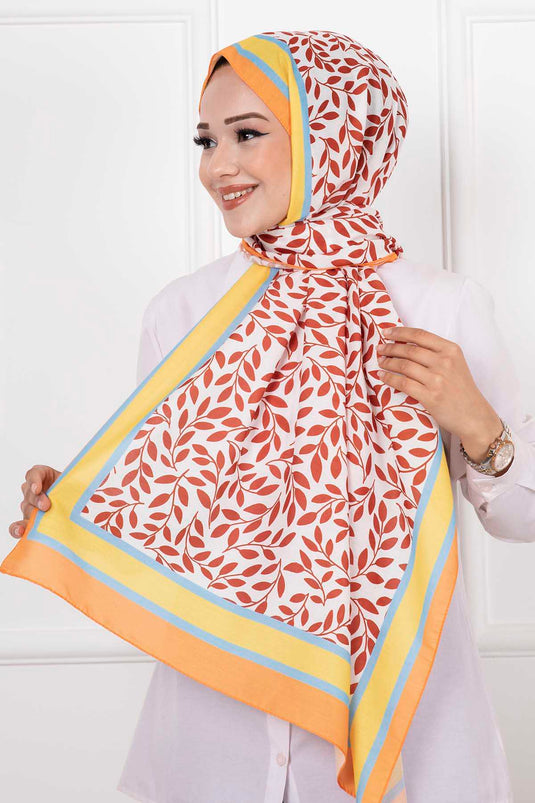 Leaf Patterned Hijab Shawl Dark Brick