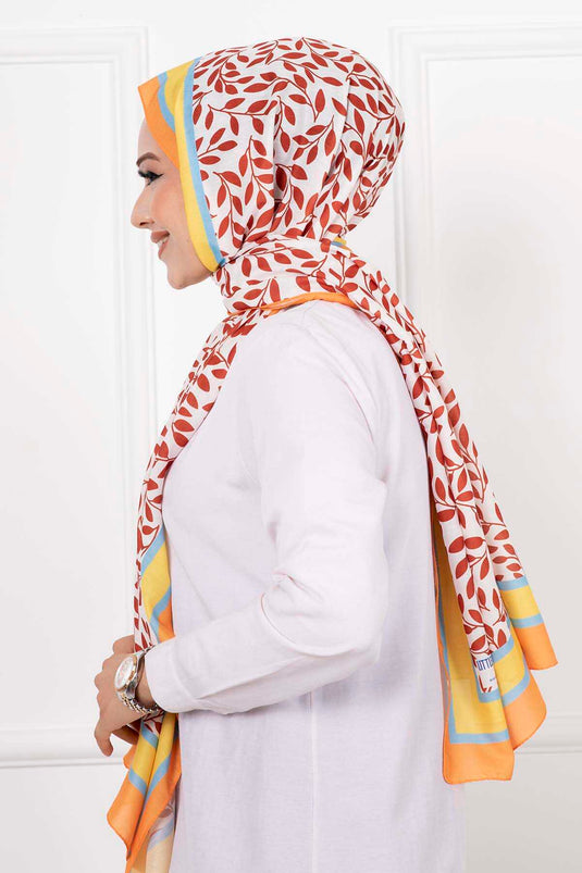 Leaf Patterned Hijab Shawl Dark Brick