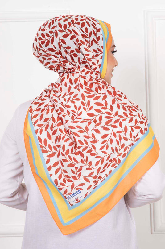 Leaf Patterned Hijab Shawl Dark Brick