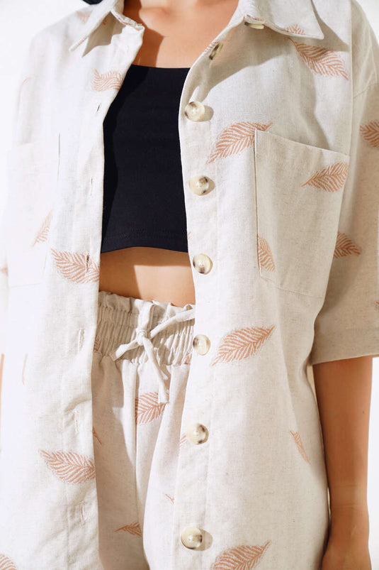 Ensemble deux pièces short à motif feuilles Latte