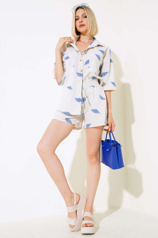 Ensemble deux pièces à motifs de feuilles avec short