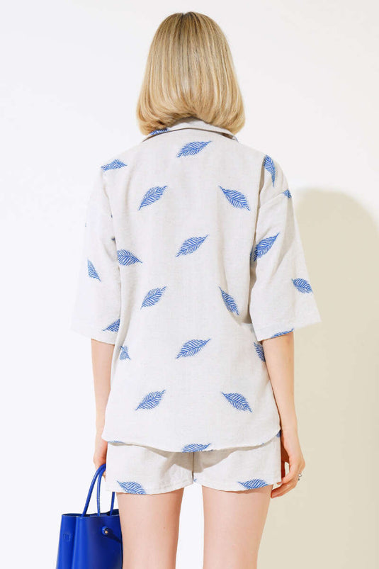 Ensemble deux pièces à motifs de feuilles avec short