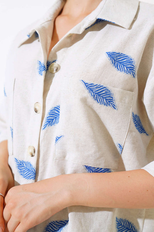 Ensemble deux pièces à motifs de feuilles avec short