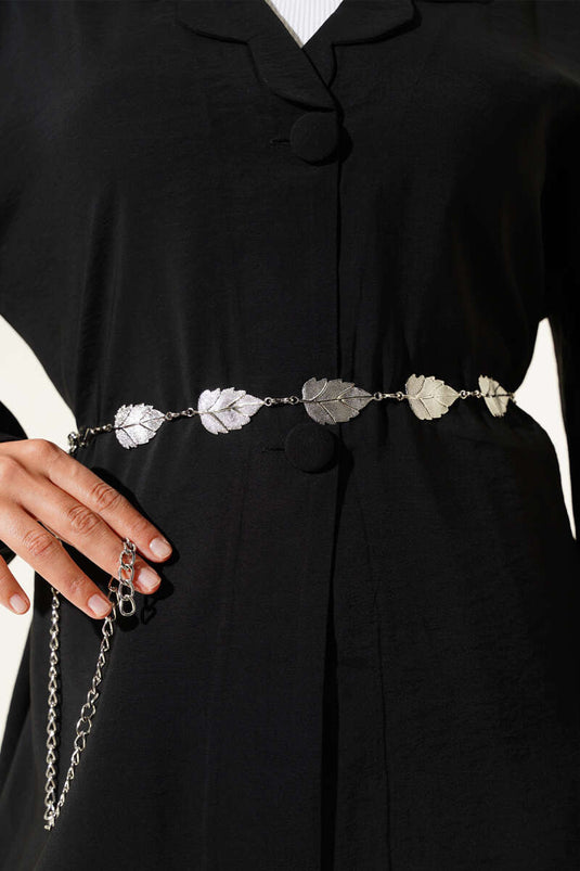 Yaprak Sembollü Zincir Kemer Gümüş