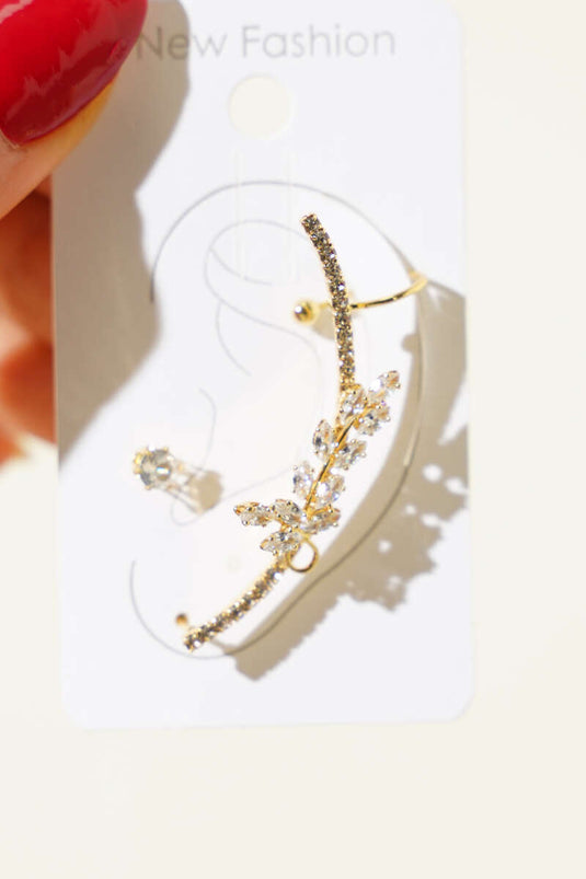 Oorbel met Bladvormige Steen en Kraakbeen Goud