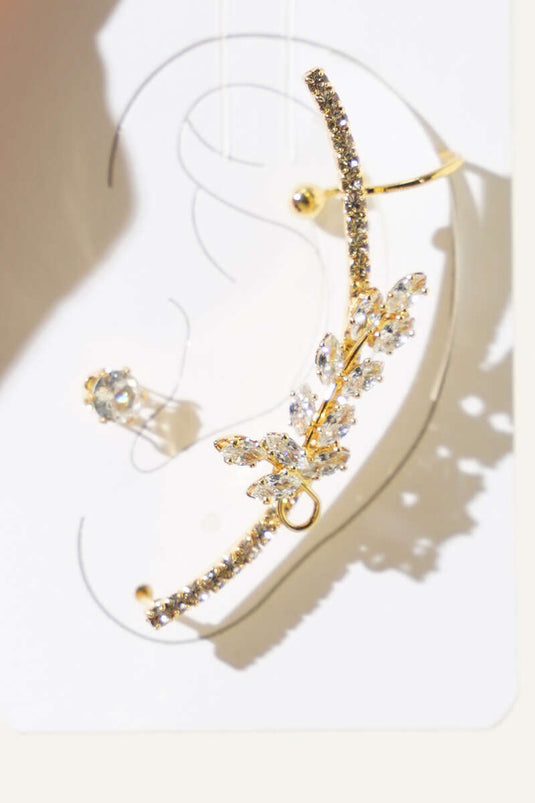 Oorbel met Bladvormige Steen en Kraakbeen Goud