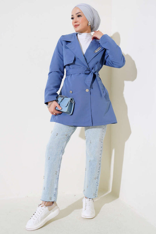 Leaf Stone Cape Trench Coat Indigo