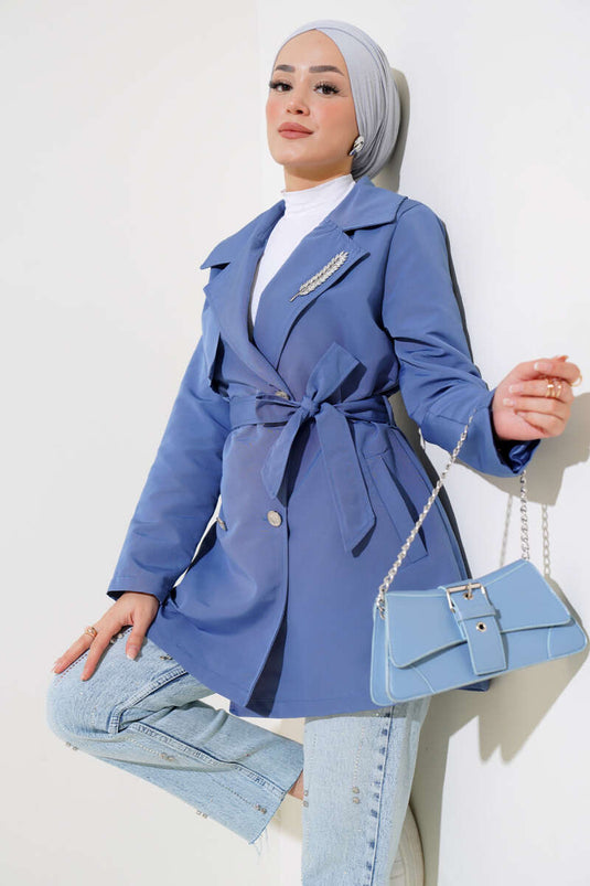Leaf Stone Cape Trench Coat Indigo
