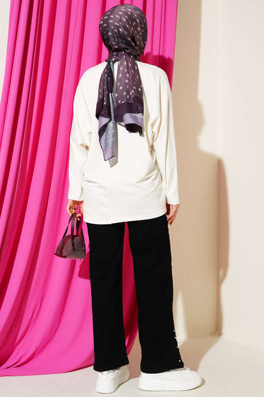 Batwing Sleeve Basic Loyşa Tunic Ecru