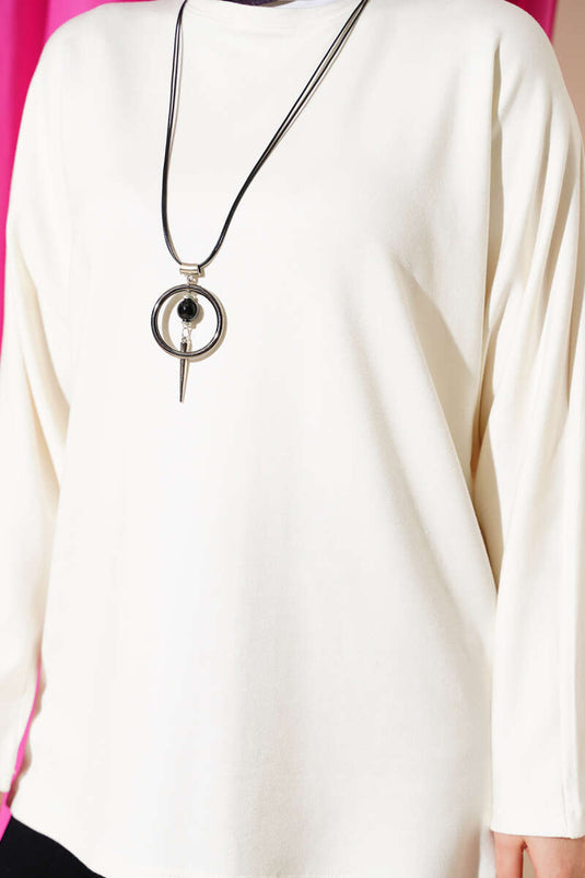 Batwing Sleeve Basic Loyşa Tunic Ecru