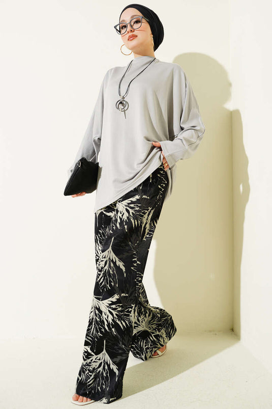 Batwing Sleeve Basic Jersey Tunic Gray