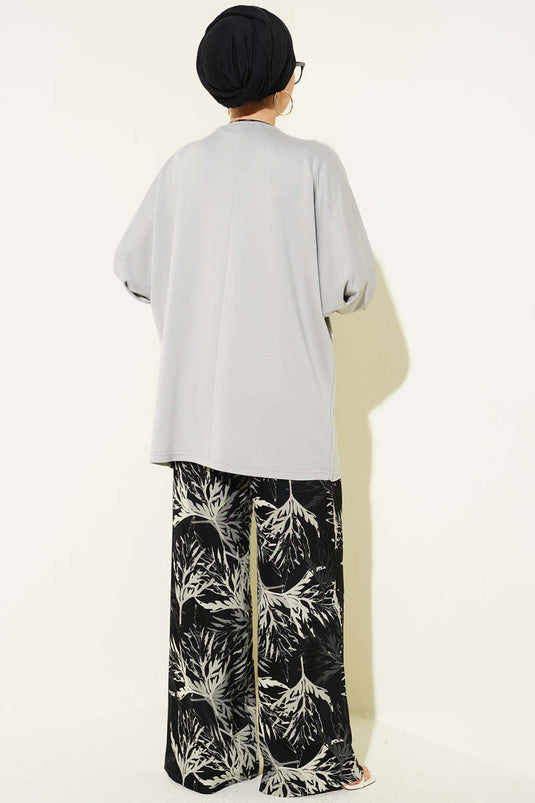 Batwing Sleeve Basic Jersey Tunic Gray