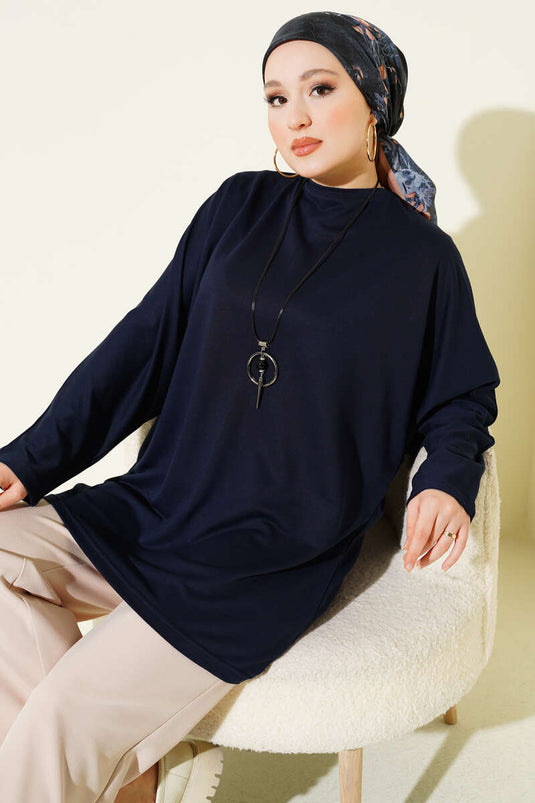 Yarasa Kol Basic Loyşa Tunik Lacivert
