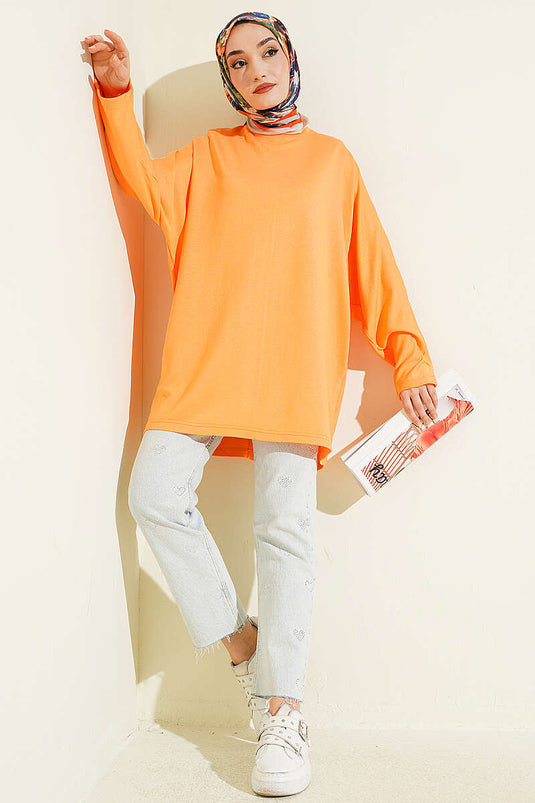 Batwing Sleeve Basic Loyşa Tunic Orange