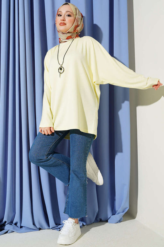 Batwing Sleeve Basic Loyşa Tunic Yellow