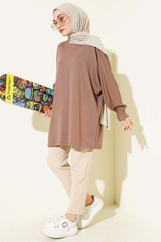 Batwing Sleeve Basic Loyşa Tunic Mink