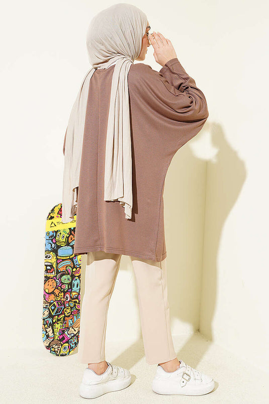 Batwing Sleeve Basic Loyşa Tunic Mink
