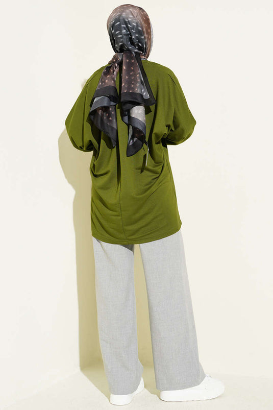 Batwing Sleeve Basic Loisa Tunic Green