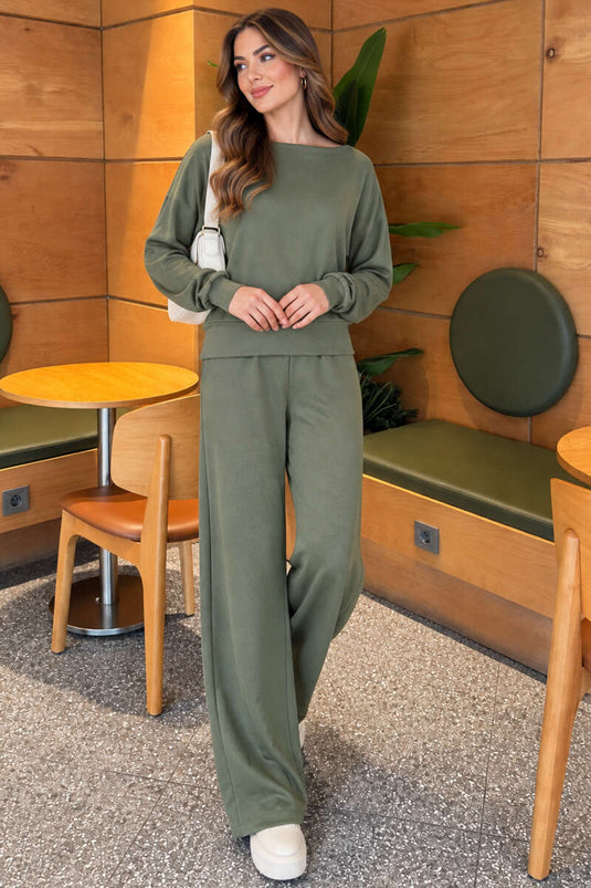 Ensemble Deux Pièces Haki Avec Blouse Et Manches Batwing
