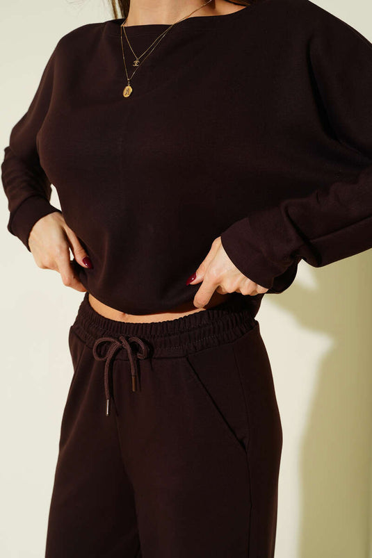 Ensemble Deux Pièces Avec Blouse Et Manches Batwing Marron