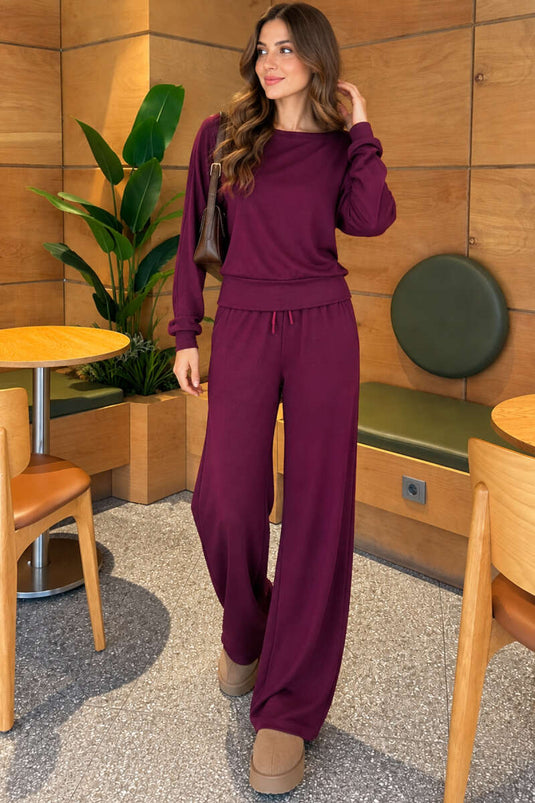 Ensemble Deux Pièces Lavande Avec Blouse Et Manches Batwing