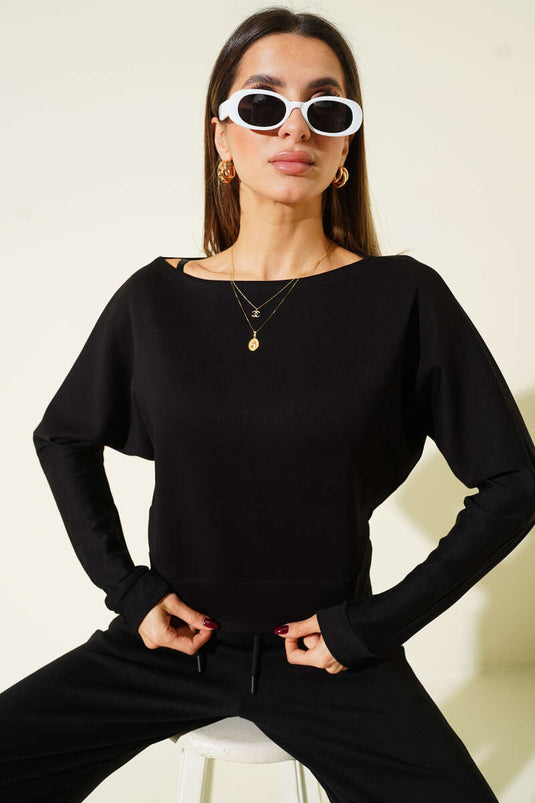 Ensemble Deux Pièces Noir Avec Blouse Et Manches Batwing