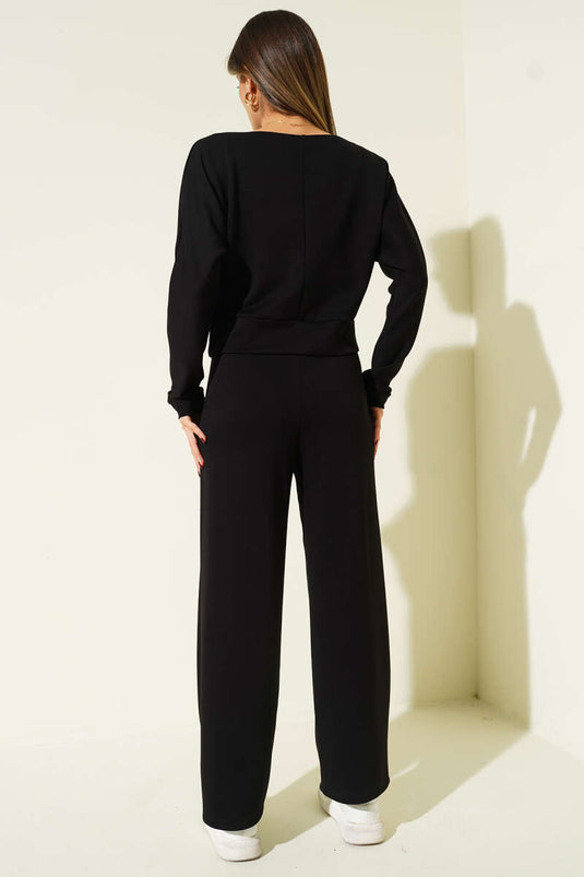 Ensemble Deux Pièces Noir Avec Blouse Et Manches Batwing