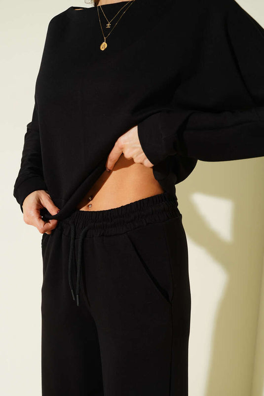 Ensemble Deux Pièces Noir Avec Blouse Et Manches Batwing