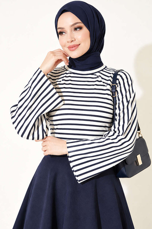 Blouse À Rayures Marine À Manches Batwing