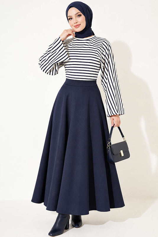 Blouse À Rayures Marine À Manches Batwing