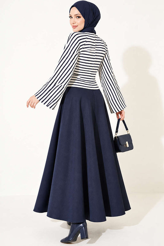 Blouse À Rayures Marine À Manches Batwing