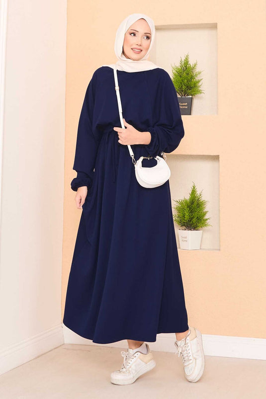 Ensemble Modeste Jupe Courte À Manches Batwing Marine