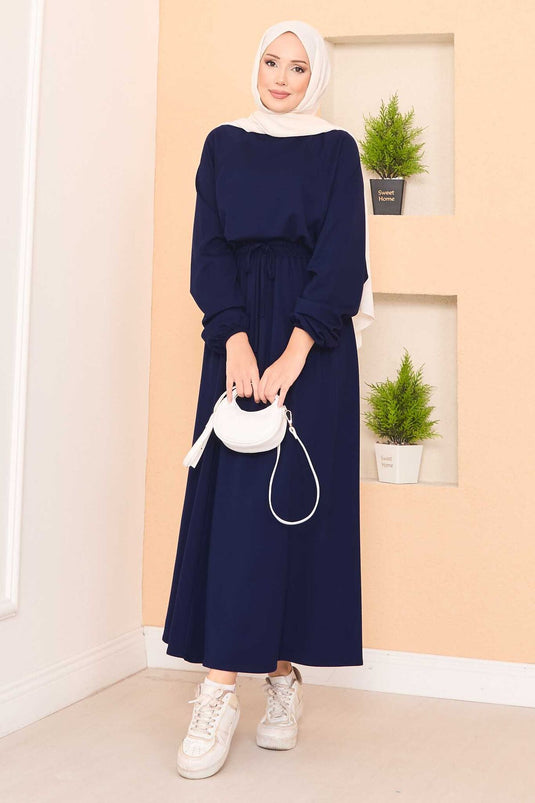 Ensemble Modeste Jupe Courte À Manches Batwing Marine
