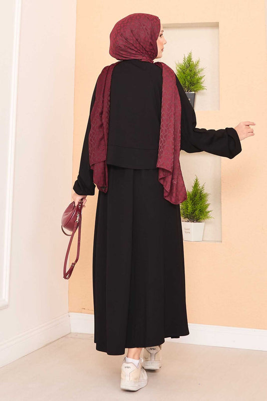 Ensemble hijab noir avec jupe courte à manches chauve-souris