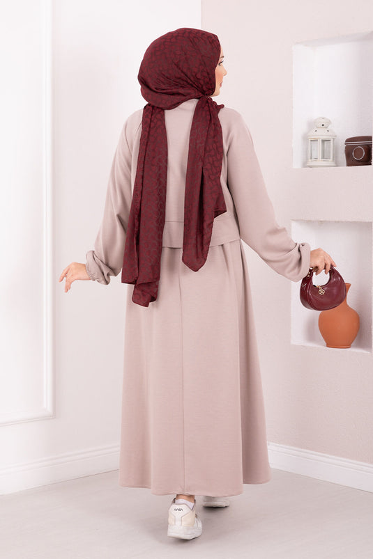 Bat Sleeve Crop Skirt Hijab Set Stone