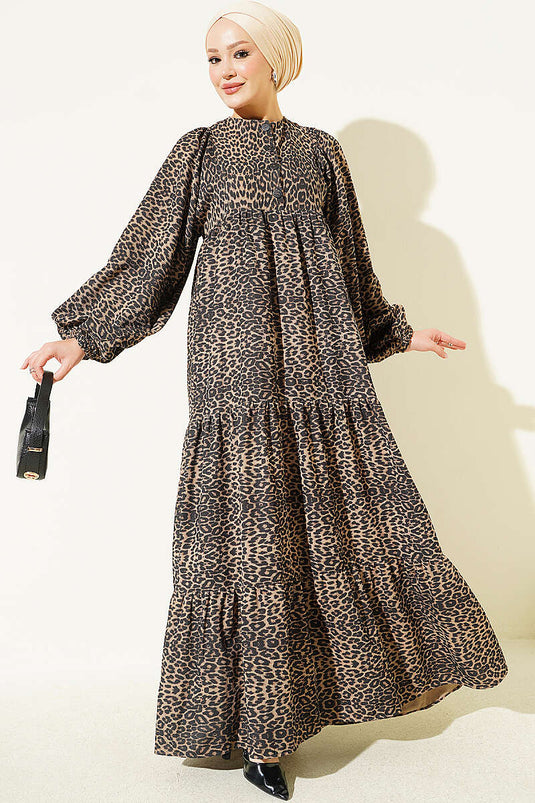 Leopard Velours Kleid Mit Fledermausärmeln