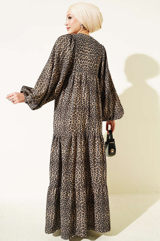 Leopard Velours Kleid Mit Fledermausärmeln
