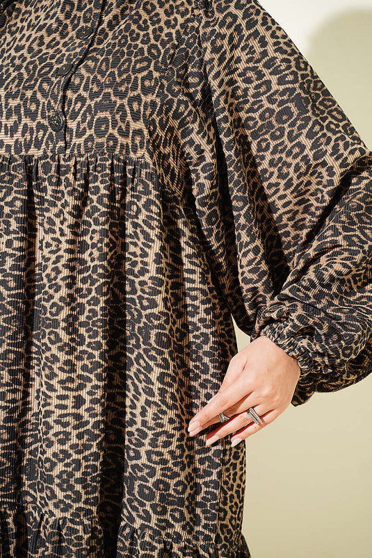 Leopard Velours Kleid Mit Fledermausärmeln